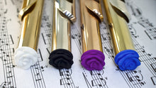 Fun and Colourful Rose Flute Crowns in White, Black, Purple, and Blue
