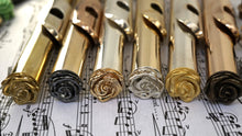 Rose design crown for concert flutes in Sterling Silver, Polished Bronze, and various other materials and finishes