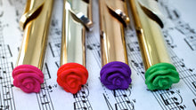 Fun and Colourful Rose Flute Crowns in Pink, Red, Purple, and Green
